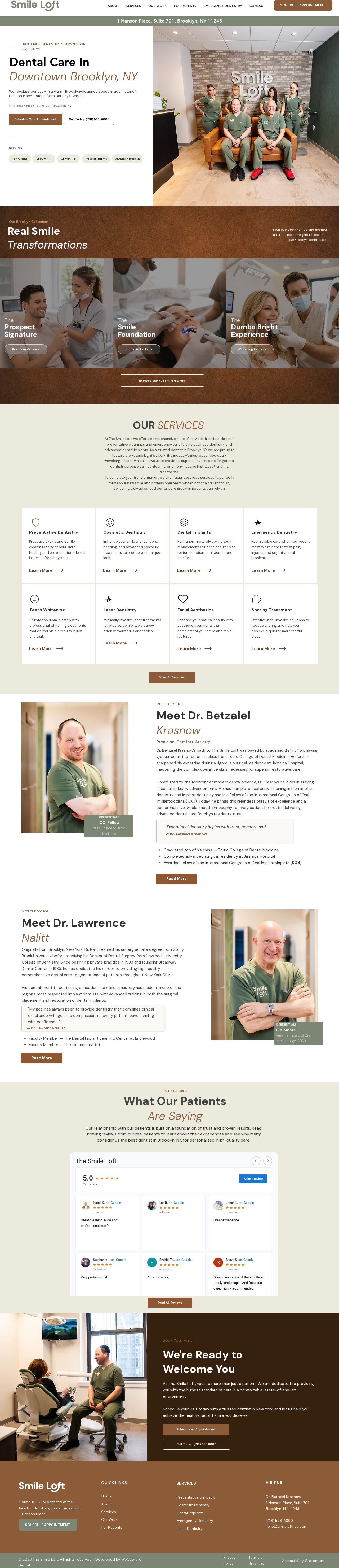 Smile Loft Brooklyn website, full homepage